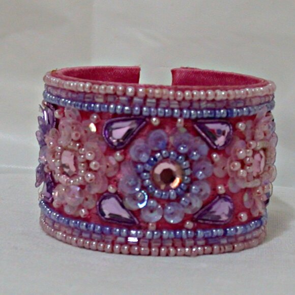 Pink & Lavender Handmade Hand Beaded Vintage Indian Bangle Bracelets - Picture 1 of 1